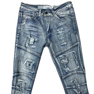 GSTR‎ Men’s Distressed Slim Fit Biker Moto Jeans Blue Stretch Denim Y2K 30